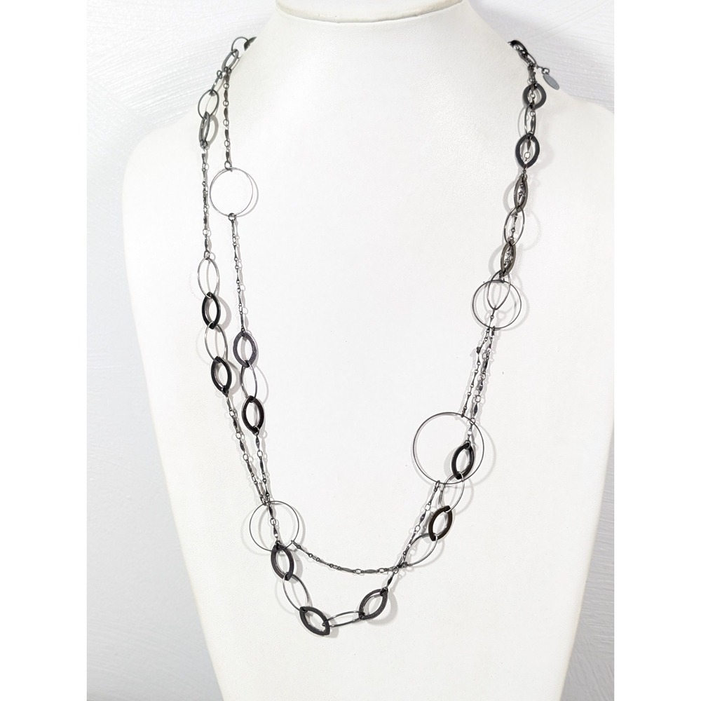 Candies Very Long 62" Gray‎ Metallic Oval Link Chain Necklace NEW